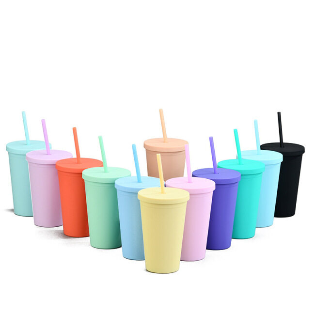 Customized Logo New Plastic Tumbler Cups Double Wall  Plastic Clear Acrylic Tumbler Straw Mug Reusable Tumbler
