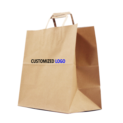 Inexpensive brown or white paper grocery bag/paper shopping bag/durable kraft paper bag, accept custom size and printed logo fla