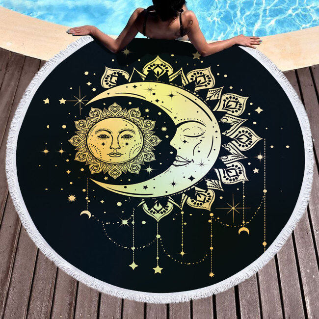 Eye pattern high quality hot selling printed round blue beach towels with logo for swimming