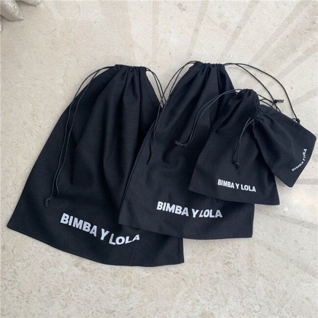 Custom Logo Printing Packaging Cloth Black Reusable Eco Friendly Large Black Muslin Calico Canvas Cotton Drawstring Pouch Bags