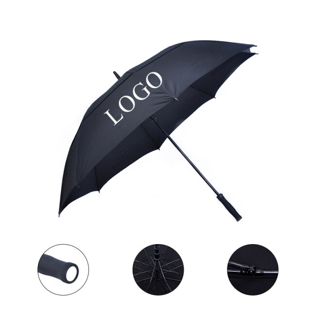 Custom Logo Automatic Open Double Canopy Large Black Golf Umbrella Paraguas Promotion Double Layer Golf Umbrella With Logo