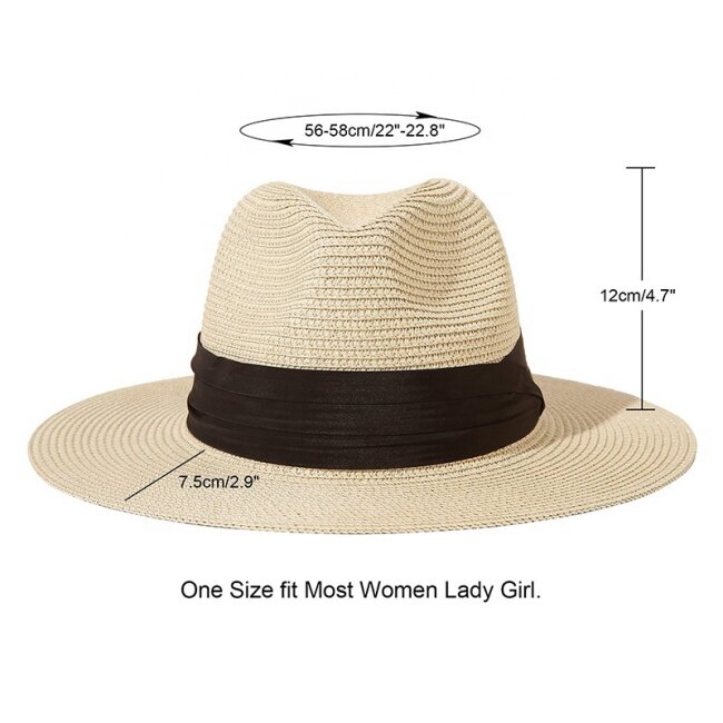 Factory wholesale  straw sun fashion visor roll brim hats women wide brim straw panama hat fedora beach sun hat UPF50+
