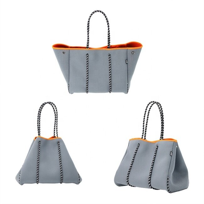 Hot selling perforated neoprene beach bag tote handbag bags for women neoprene tote bags