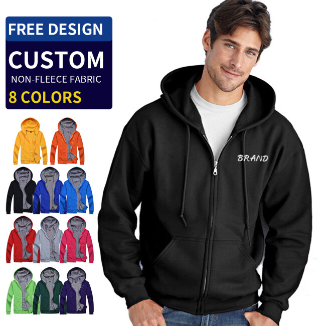 Factory Wholesale Men's Hoodies & Sweatshirts 100% Cotton Plain Custom Logo Embroidery Printing Blank Full Zip Up Hoodie