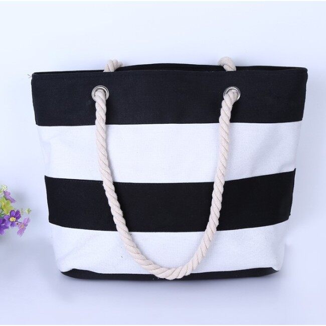 Custom OEM Designer Recycling Shoulder Beach Shopping Bag manufacturing Cotton Canvas Shoulder Tote Bag with Rope Handle