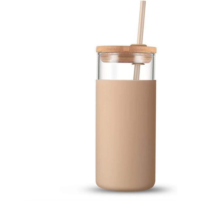Glass Tumbler, 20oz Glass Water Bottle Straw Silicone Protective Sleeve Bamboo Lid - BPA Free