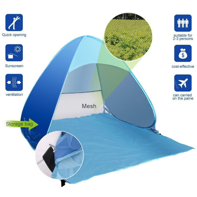 Outdoors Portable Sun Shelter Pop Up Beach Tents Quick Automatic Opening Foldable Tent Free Sample