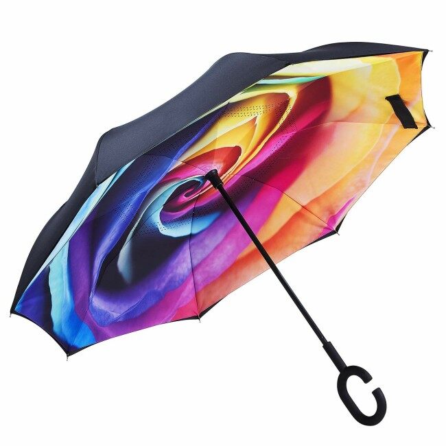 Wholesale Custom C Handle Windproof Reverse Invert Umbrella Double Layer 49" Arc upside down umbrella inside out umbrella