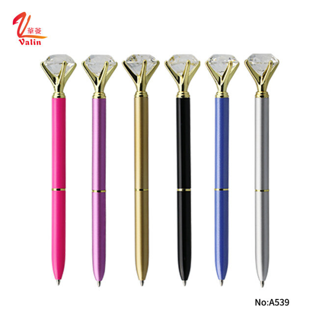 Big Crystal Diamond Tip Pen With Pouch luxury rose gold color crystal bling metal ballpoint pen Office Supplies