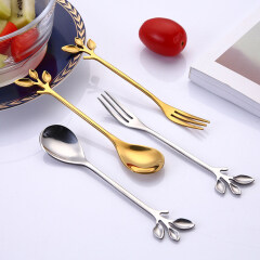 2 Colors Stainless Steel Leaves Spoon Fork Spoon Coffee Tea Spoons Creative Ice Cream Tools Tableware Kitchen Gadgets Home Decor