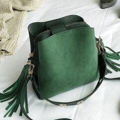 2020 New Fashion Scrub Women Bucket Bag Vintage Tassel Messenger Bag High Quality Retro Shoulder Bag Simple Crossbody Bag Tote