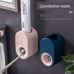 Fully Automatic Toothpaste Dispenser Hole Punched Toothbrush Toothpaste Storage Shelf Wall Hangers Lazy Extrusion For Bathroom