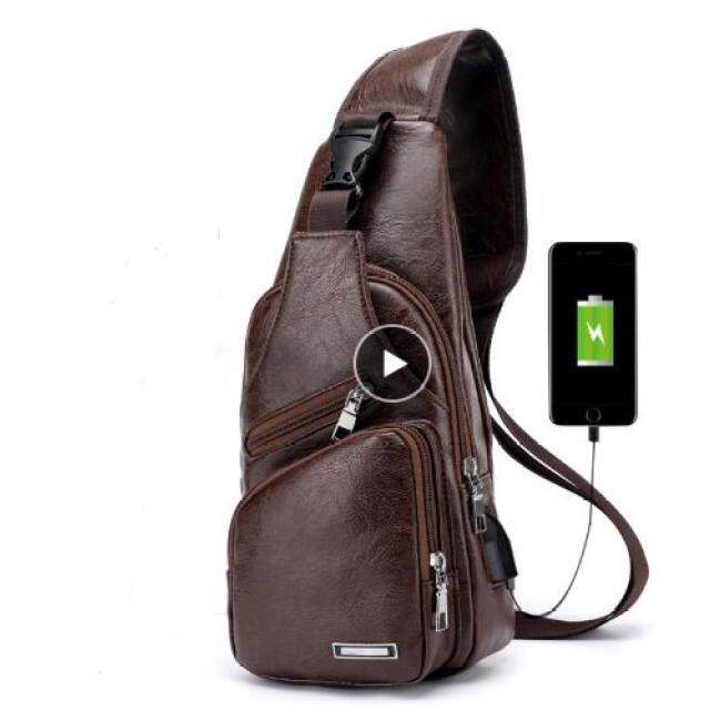 Men's USB Chest Bag Designer Messenger bag Leather Shoulder Bags Diagonal Package 2018 new Back Pack Travel