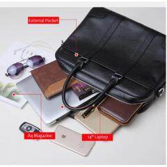 Luxury Genuine Leather Men's Briefcases 14" Laptop Handbag Cowhide Men Business Crossbody Bag Messenger Shoulder Bags for Men