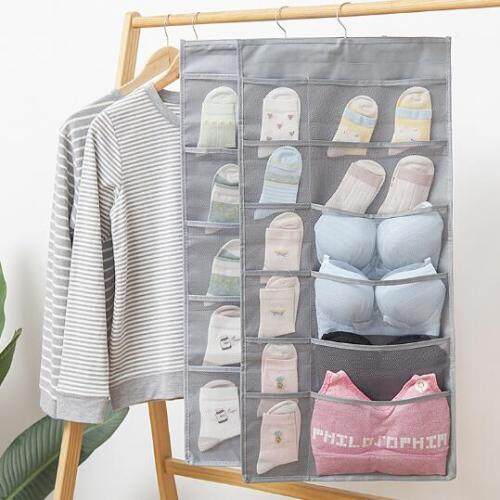 Storage hanging bag Oxford cloth wall hanging dormitory double-sided underwear socks bra storage 15 grid 30 grid hanging bag