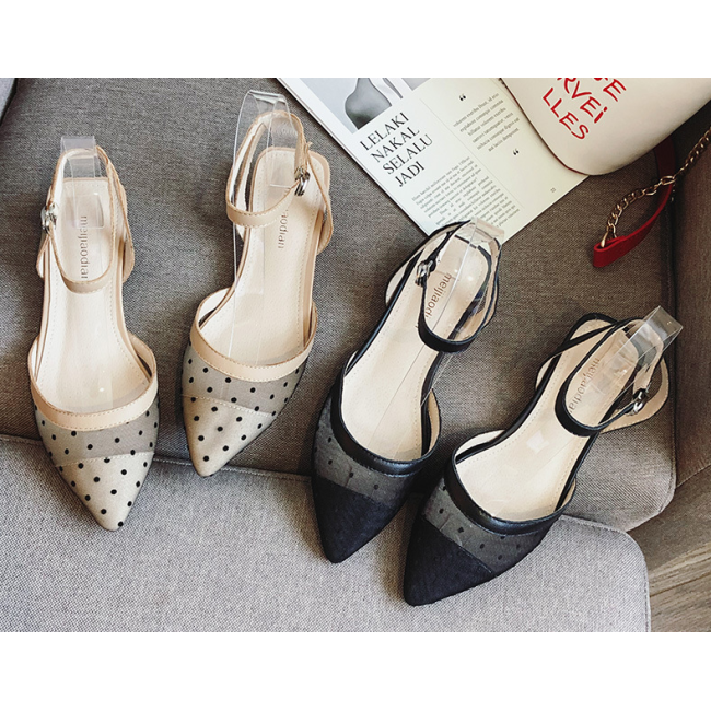 新しいセクシーなメッシュの水玉模様のフラットシューズワイルドワードバックルと中空のシングルシューズ Shoescoolcn 新しいセクシーなメッシュの水玉模様のフラットシューズワイルドワードバックルと中空のシングルシューズ Shoescoolcn