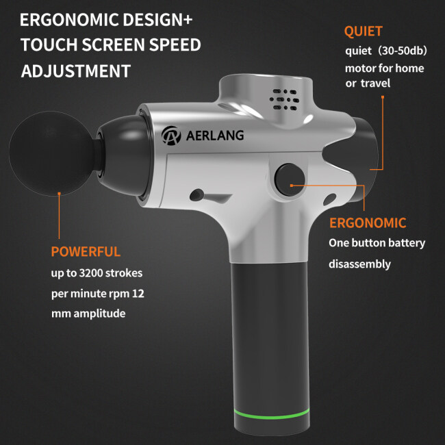 AERLANG Handheld Percussion Massage Gun, Deep Tissue Noiseless Massager for Sore Muscle and Stiffness，20 Variable Speeds Digital Display- Includes 6 Massage Heads