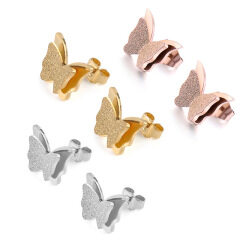 ES1063 High Quality Mini Gold Plated 316L Surgical Stainless Steel Butterfly Charm Studs Earrings for Women