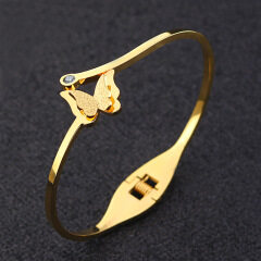 BS2036 Simple Gold plated Stainless Steel Buterfly Bangle Jewelry bracelet for women