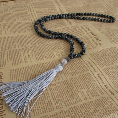 NE2364-3 natural stone beaded black onyx beaded gemstone necklace,tassel necklace with crystal pave bead