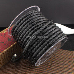 ST1046 High Quality Different sizes of black round genuine BOHO braided leather cords for craft jewelry Making