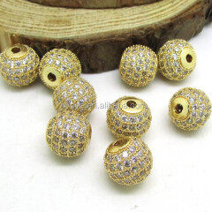 CZ6389G High quality cz inlay copper gold cz micro pave beads,Gold Cubic Zirconia Pave Copper Bead