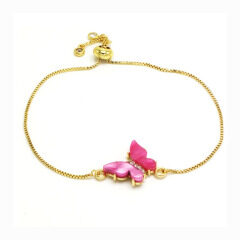 BC1312 Fashion Gold plated Brass CZ Micro Pave colourful butterfly copper chain wrist ladies  bracelet
