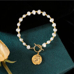 2021 OT Buckle Gold Plated Solid 925 Sterling Silver Bracelet Baroque Freshwater Pearl Bracelet for Women