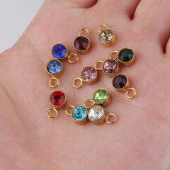 S11080 Tiny Mini Small Minimalist Gold Plated Rhinestone Crystal Pave Stainless Steel Birthstone Charms