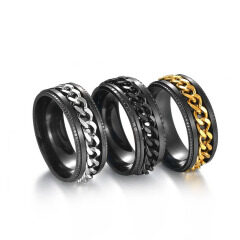RS1016 Hot Sale Men's High Quality Stainless Steel Curb Cuban Link Chain Band Stacking Rings for Men