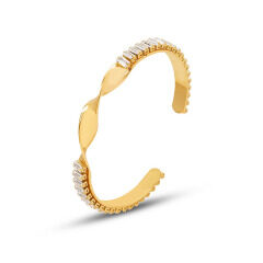 BS2044 High Quality Non Tarnish 18K Gold plated Stainless Steel Diamond CZ Baguette Tennis Wrist Bracelet Bangle  for Women