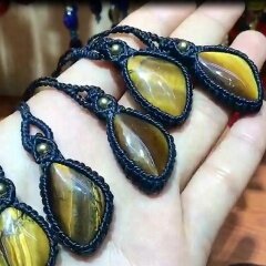 handmade woven waxed cotton natural tiger eye stone pendant necklace for women