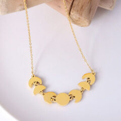 NS1206 Non Tarnish 18k Gold Plated Surgical Titanium Stainless Steel Crescent Moon and Star Celetstial Choker Necklace