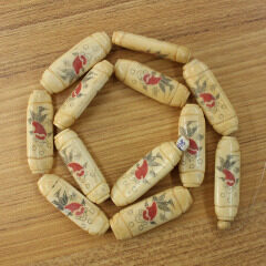 OB018 Wholesale Hand Carved Fish Pattern Bone Long flat Column Spacer Beads