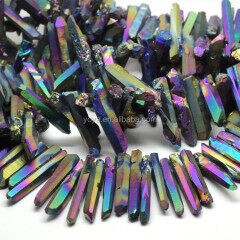 CR5218 Spike Beads Titanium rainbow plated crystal quartz point