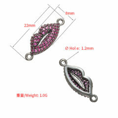 CZ6570 Wholesale cz micro pave lip bracelet charm connector,cubic zirconia findings