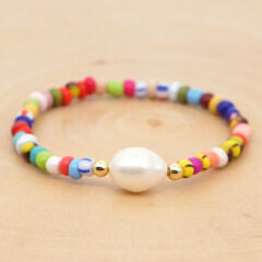 BB2004 Wholesale Rainbow Tiny Seed Beads Bracelets,Freshwater Pearl Stacking Bracelets For Minimalist Jewelry