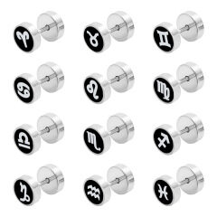 ES1064 High Quality Enamel Stainless Steel horoscope zodiac astrology Disc Round Studs Earrings