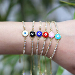 BM1091 Adjustable 18k Gold Plated Rainbow Enamel Multicolor Evil Eyes Spiritual Chain Slide bracelets for Women
