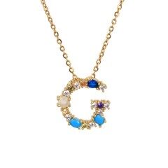 Brass 18k Gold Plated Jewelry 26 Rainbow Color Zircon Diamond Initial Letter Pendant Necklace Carta Joyas Collar