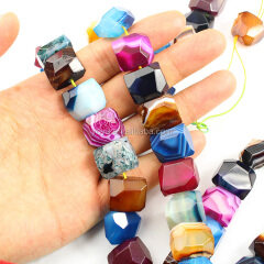 AB0631 Natural multicolor striped agate faceted nugget beads,mixed agate stone nugget beads