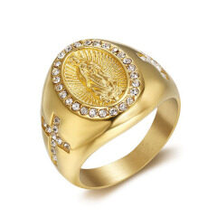 RS1027 Non Tarnish Virgin Mary Men's Rings,Medal Ring, Blessed Mother Mary Rings for Men