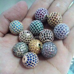 CZ6438 Wholesale cz zircon mirco pave beads, Silver Rose Gold Gunmetal Cubic Zirconia Diamond Pave Bling Ball Bead