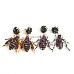 EC1133 Hot Sale CZ Micro Pave Dangle Drop Stud Honey Bee Earring,Gold Filled Insect Animal Earring