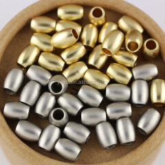 JS1212 High Quality Big Hole Matte Metal Gold Silver Drum Rice Spacer Beads,Dull Polish Matt Beads