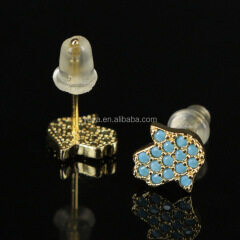 EC1083 Hot sale CZ micro pave turquoise studs earring,Cubic zirconia hamsa earring