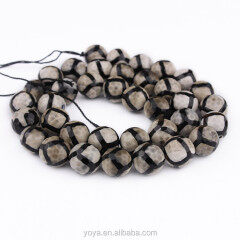 AB0430 Hot sale black and white giraffe print football tibetan agate beads