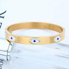 BS2037 High Quality Gold plated Stainless Steel Crystal Pave Evil Eyes Wrist Bracelet Bangle Jewelry for Women