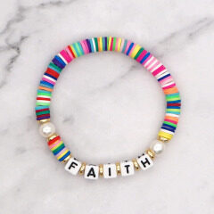 BP1019 Fashion Colorful Polymer Clay Beads Letter Charms Bracelet,Freshwater Pearl Heishi Beads Bracelet