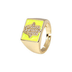 RM1207 Hot Selling Enamel 18k Gold Plated Hamsa Hand Square Adjustable Rings for Ladies